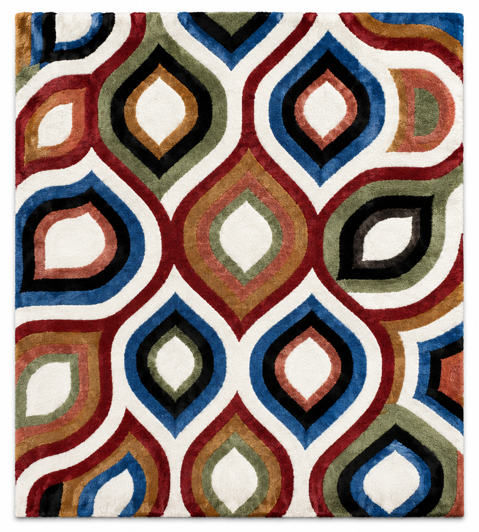 Nova Hand Tufted Wool Rug with modern geometric abstract multicolor pattern.