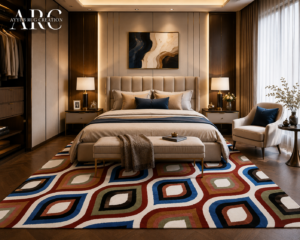 Nova Hand Tufted Wool Rug with modern geometric abstract multicolor pattern.
