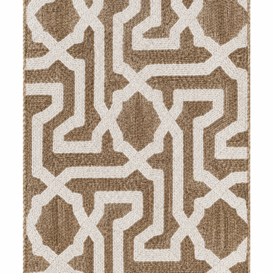 Close-up of Beige and White Geometric Jute Rug Texture