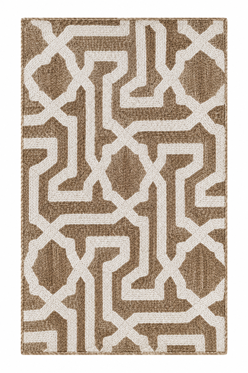 Close-up of Beige and White Geometric Jute Rug Texture