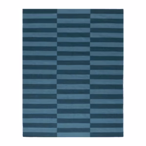 Azurea Handwoven Flatweave Wool Rug featuring modern blue horizontal stripes, handcrafted from premium Afghan wool for Scandinavian and minimalist interiors.