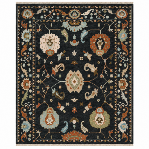 Eclipse Hand Knotted Wool Rug with luxury charcoal floral Oushak design, handmade from premium New Zealand wool by Ayyub Rug Creation.
