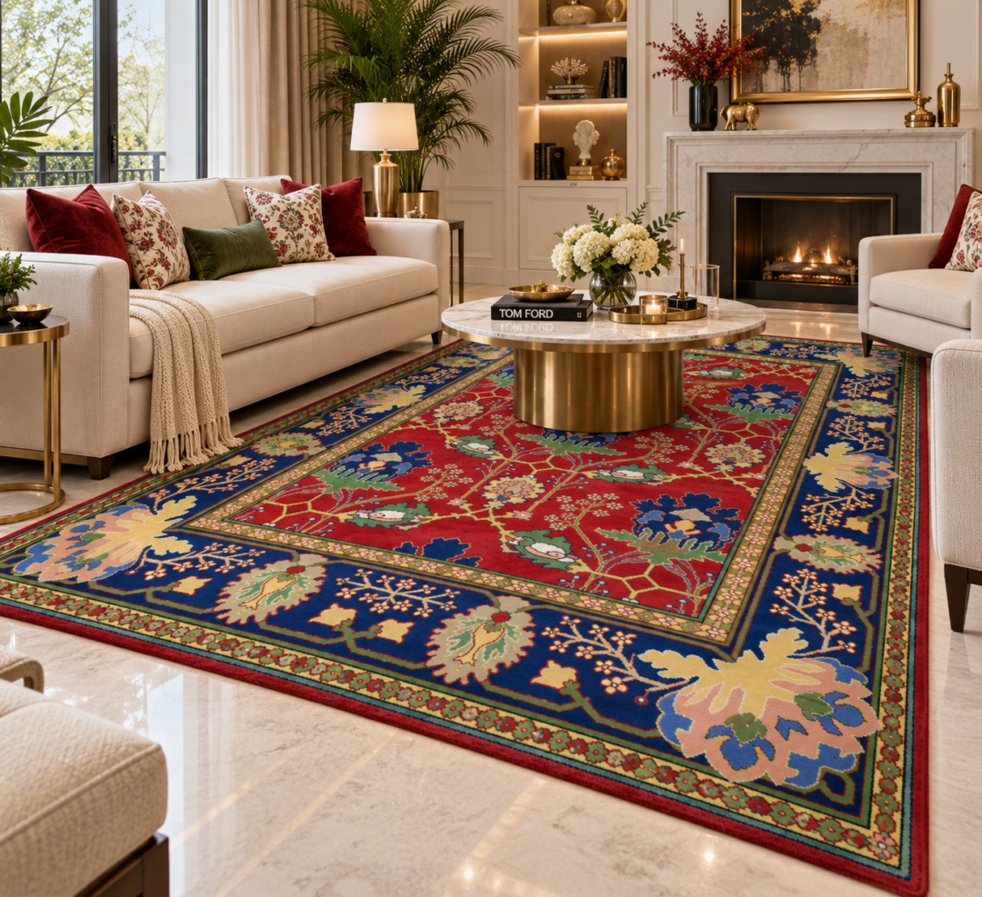 Haze terracotta red wool rug in luxury drawing room