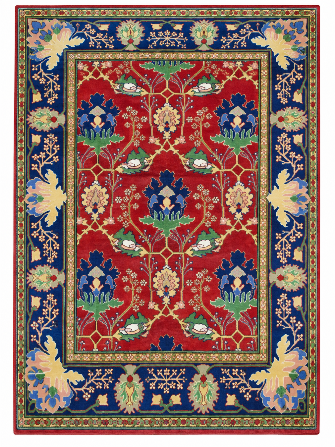 Haze hand knotted wool rug in terracotta red with floral design