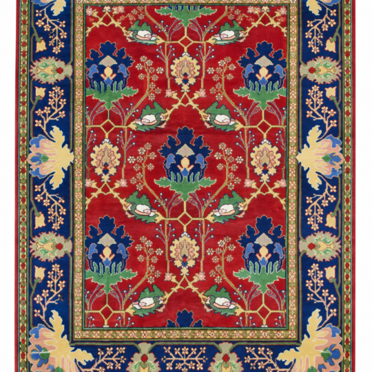 Haze hand knotted wool rug in terracotta red with floral design