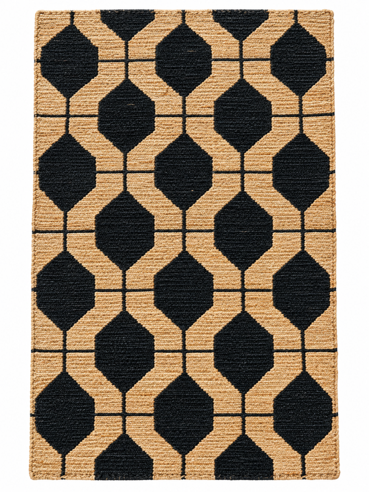 Lattice handwoven beige and black jute rug