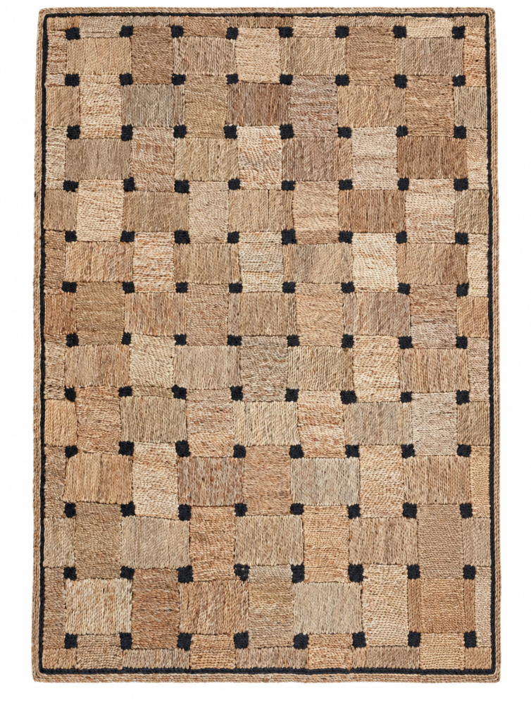 Mosaic handwoven beige and black jute rug