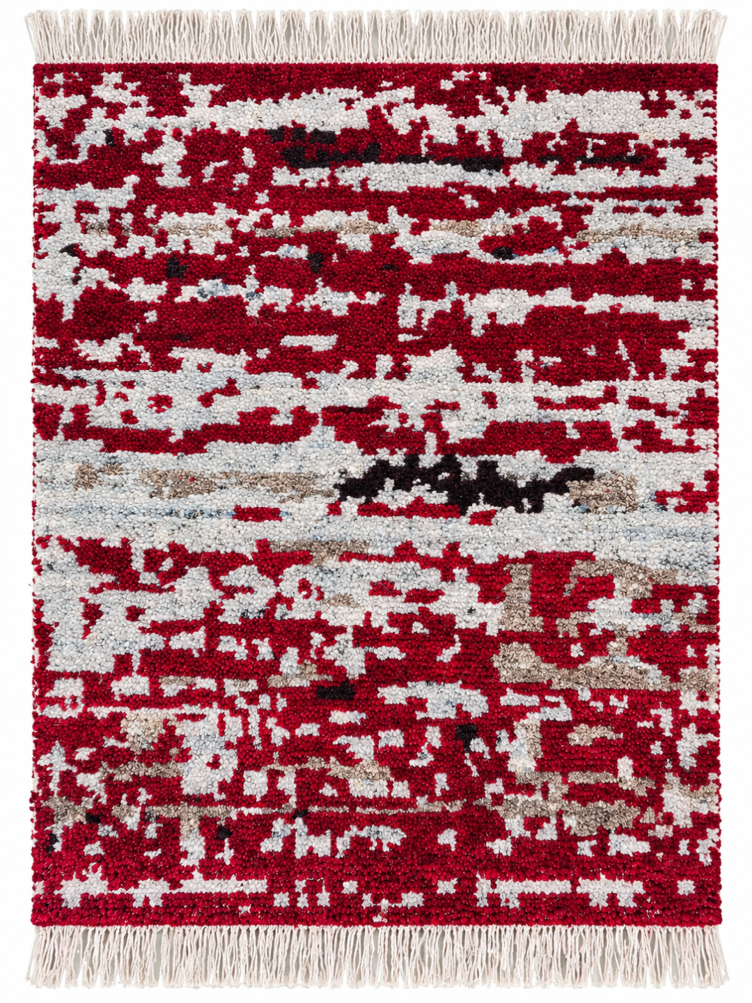 Patina hand knotted maroon and white wool rug