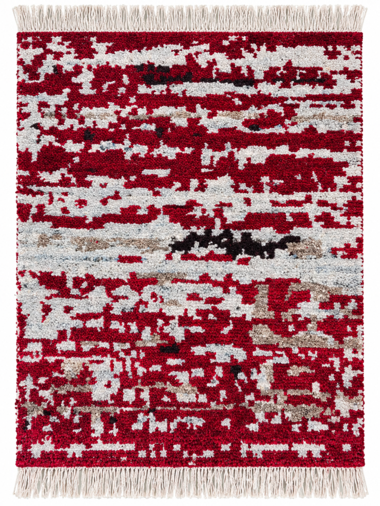 Patina hand knotted maroon and white wool rug
