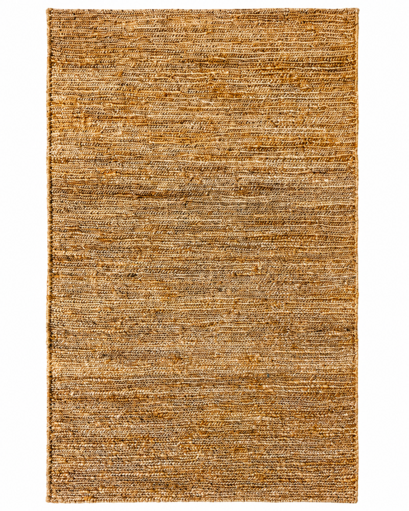 Sahara caramel brown handwoven jute rug on white background