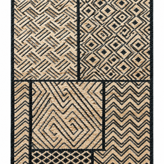 Tribal handwoven beige and black jute rug