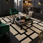 “Luxury living room rug placed under sofa in modern interior design”
