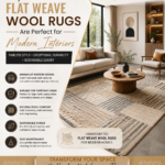 Luxury Instagram promotional post by Ayyub Rug Creation showcasing why flat weave wool rugs are perfect for modern interiors.
