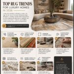 "Top rug trends for luxury homes in 2026 featuring handcrafted sustainable designer rugs in a modern luxury living room.